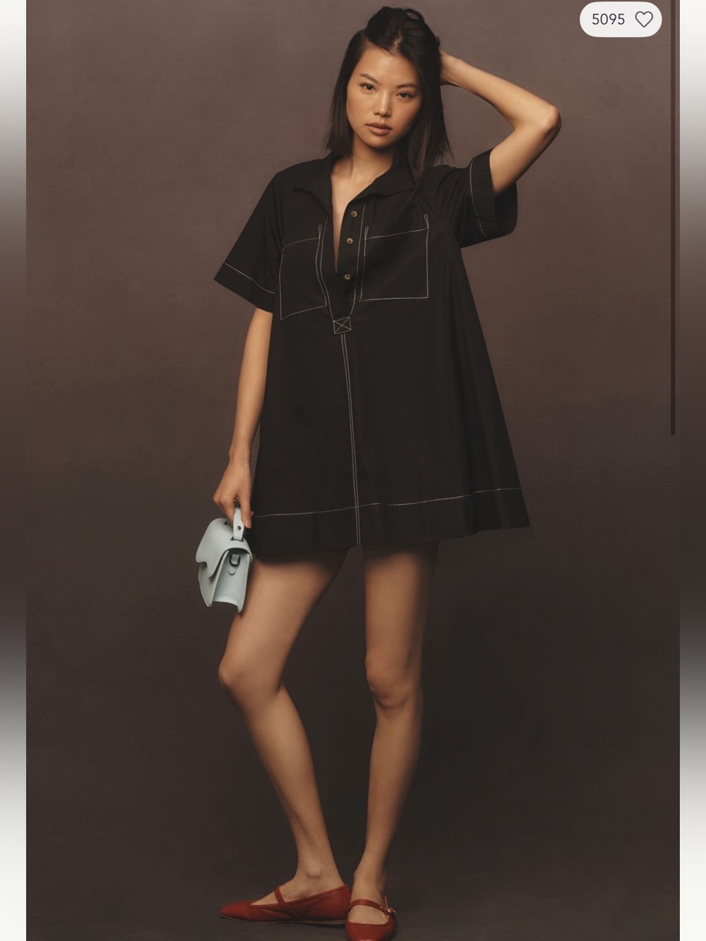 Anthropologie/Maeve Black Short-Sleeve Mini Dress, Size Medium, EUC